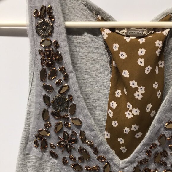 Gimmicks by BKE Gray Embellished Tank Top w/ Floral Inlet Back - Picture 7 of 10